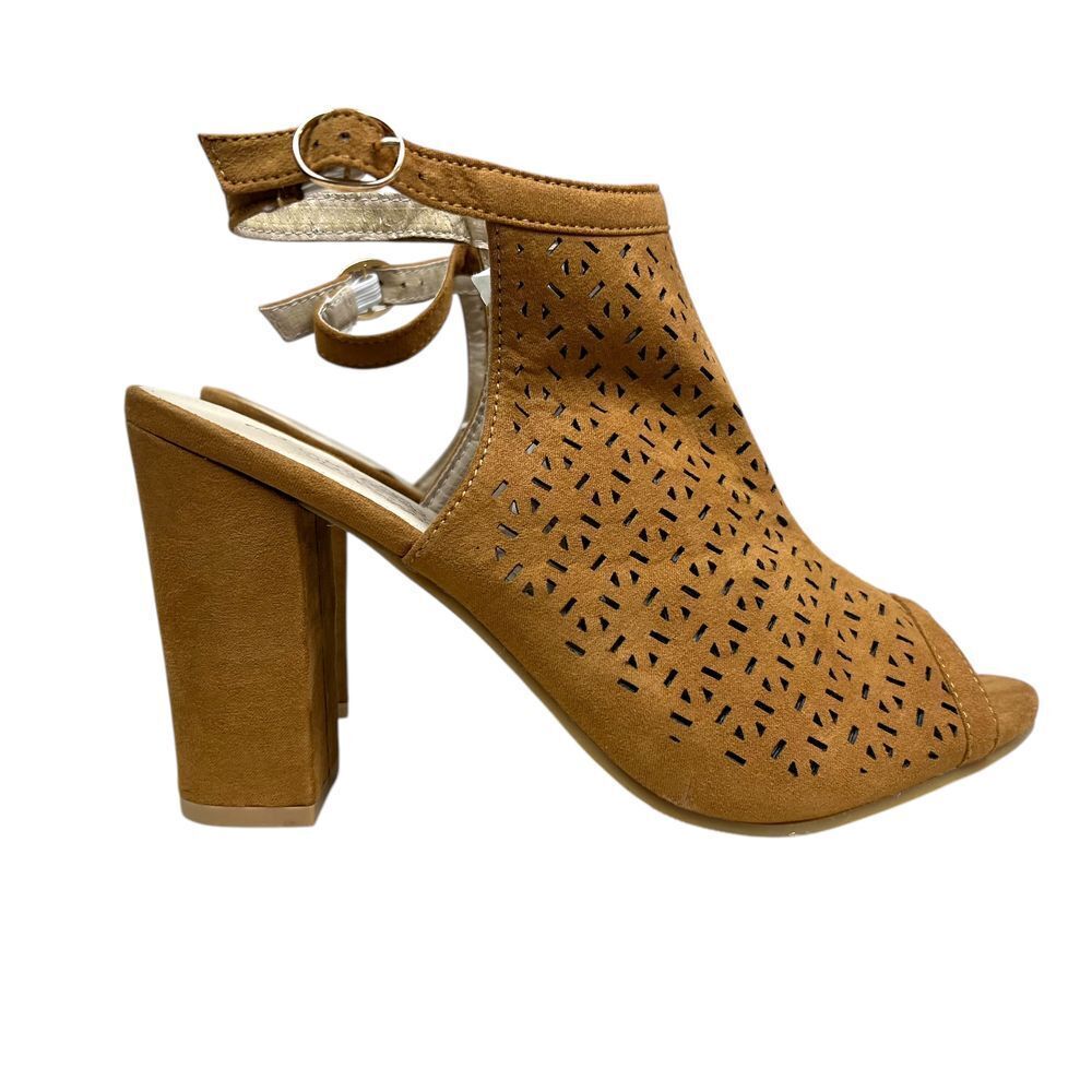Charles Albert Talibih‎ Women Sandal Brown Perforated Block Heel Peep Toe Size 8